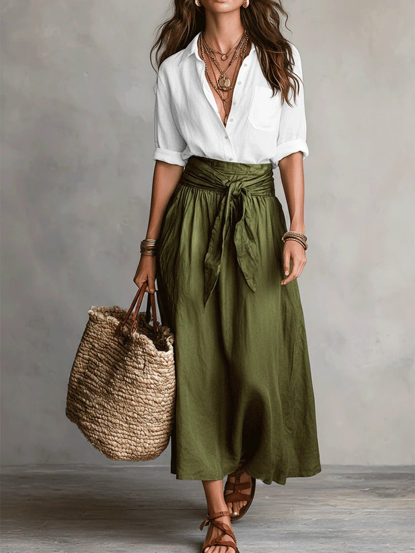Clara – Conjunto de Verano con Top de Manga Larga y Falda de Cintura Alta