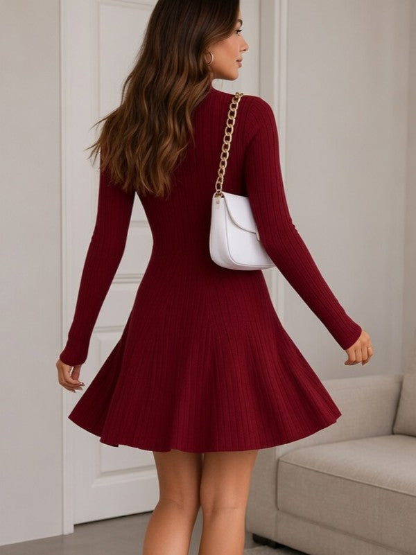Vestido Tejido Acanalado Manga Larga